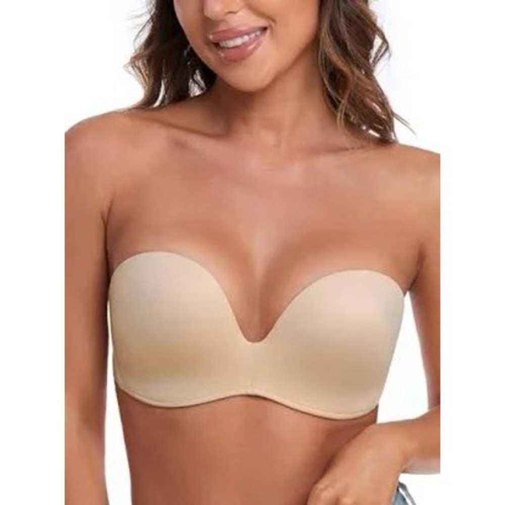 HACI Push Up‎ Strapless Bra Beige Nude Seamless Non-Slip 34B Y044-18-000143 NEW